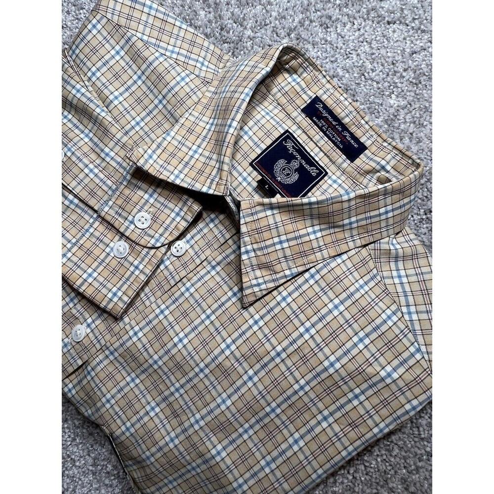 Faconnable Vintage Albert Goldberg Check Brown Button Down Sport Shirt L…